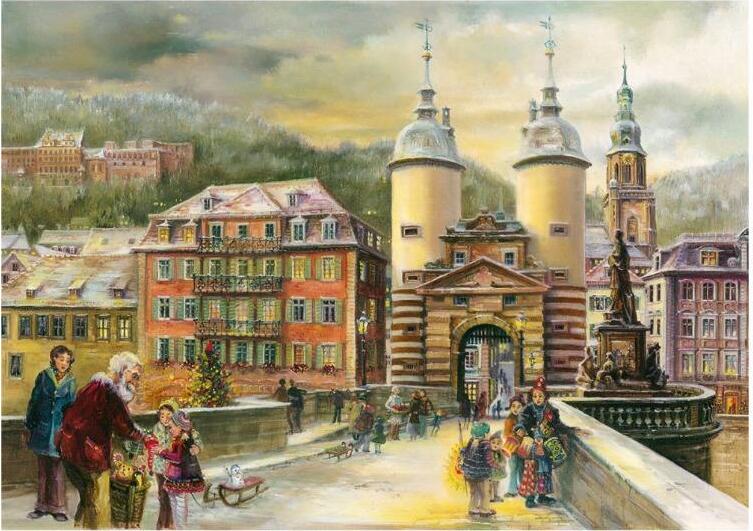 Adventný kalendár s motívom Heidelbergu, zámku a Starého mosta