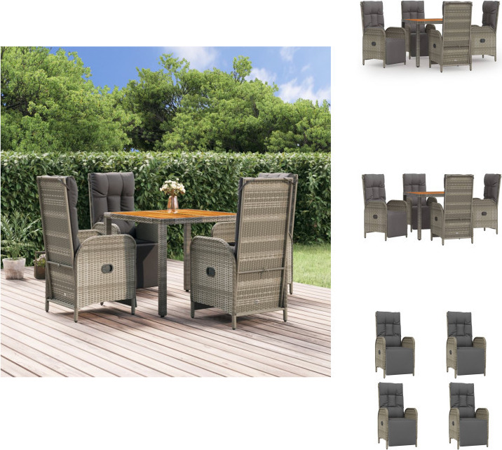 vidaXL 5-dielny záhradný jedálenský set s vankúšmi sivý polyratan - Záhradný nábytok sety