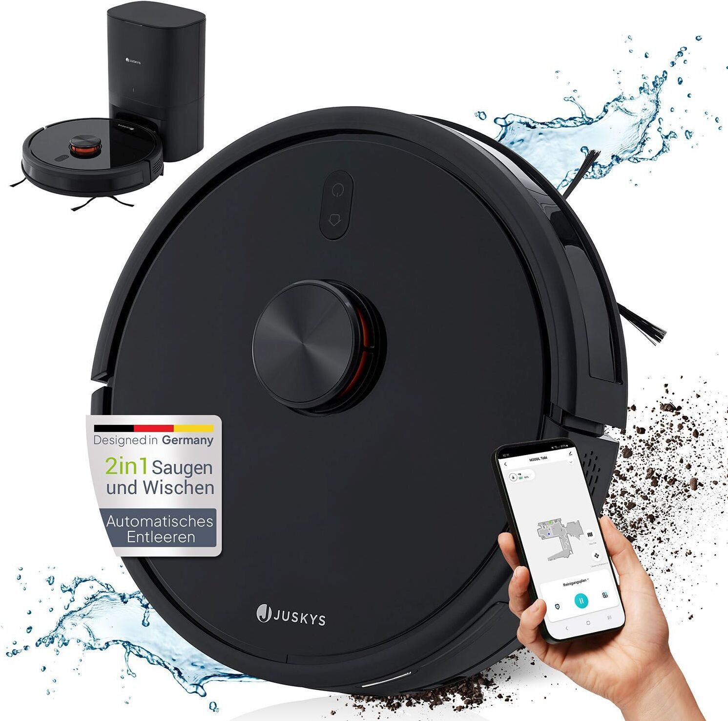 Juskys Saugroboter EcoTrek M300 - Absaugstation, Wischfunktion, Laser LDS-Navigation, App-Steuerung 300409