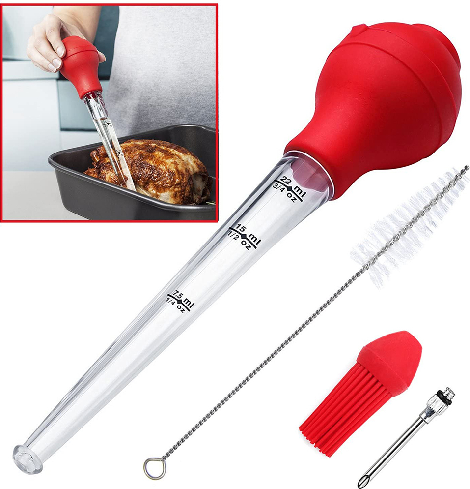 LILYPOP Bratensaftspritze, Bratenspritzen mit Backpinsel Fleisch Marinadespritze Reinigungsbürste Kau-sj-02621