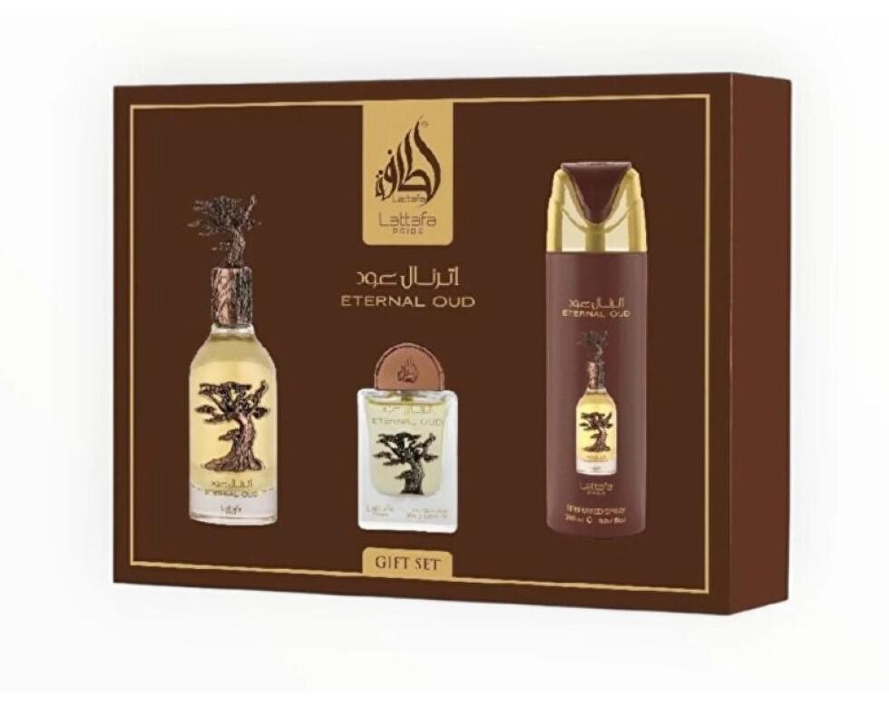 Lattafa Pride Eternal Oud EDP 100 ml + EDP 20 ml + DEO Spray 200 ml (unisex) BOXE ETERNAL OUD
