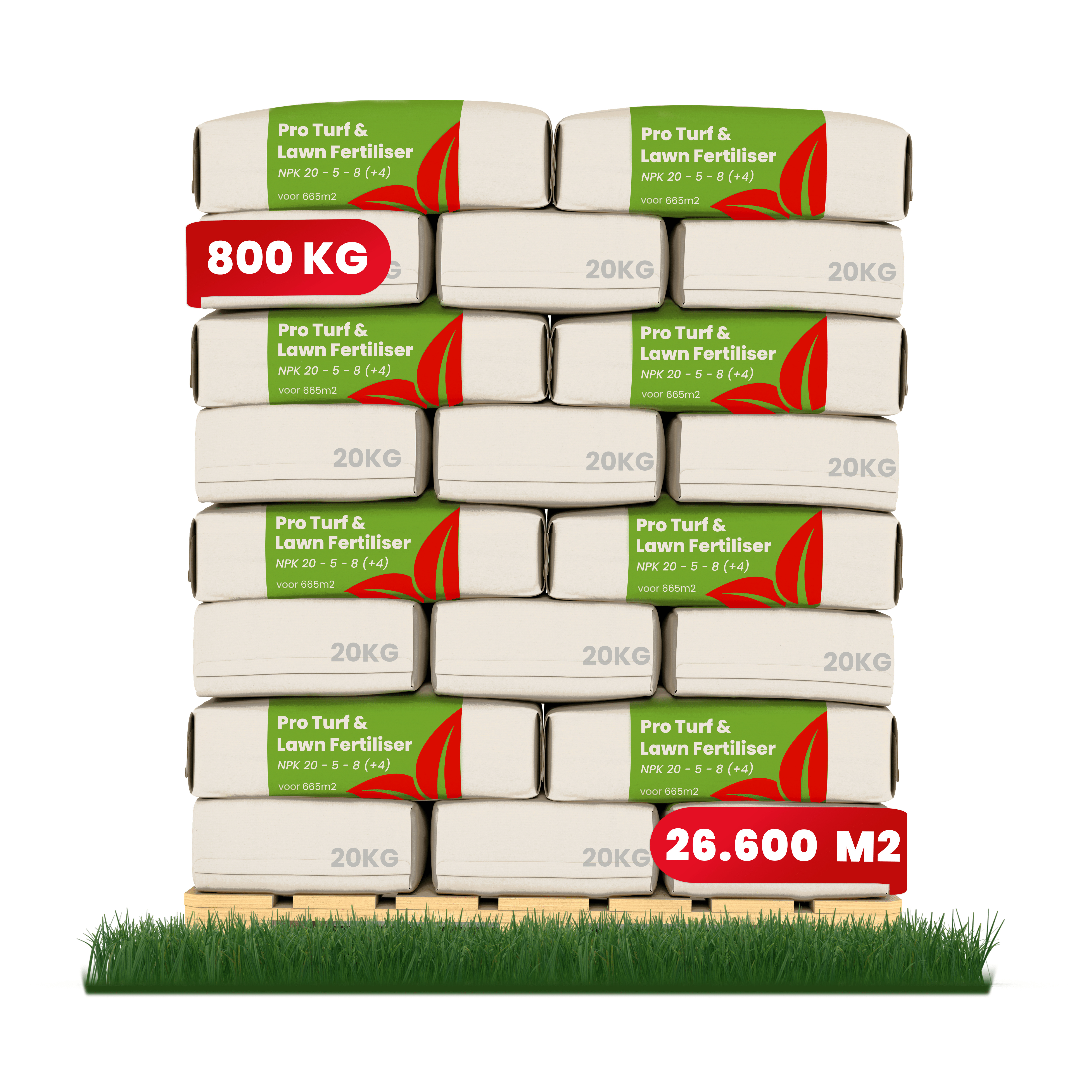 Pro Turf & Rasen Dünger – Phasenweise Freisetzung (40x = 800 kg – für 26.600 m2) - Organifer