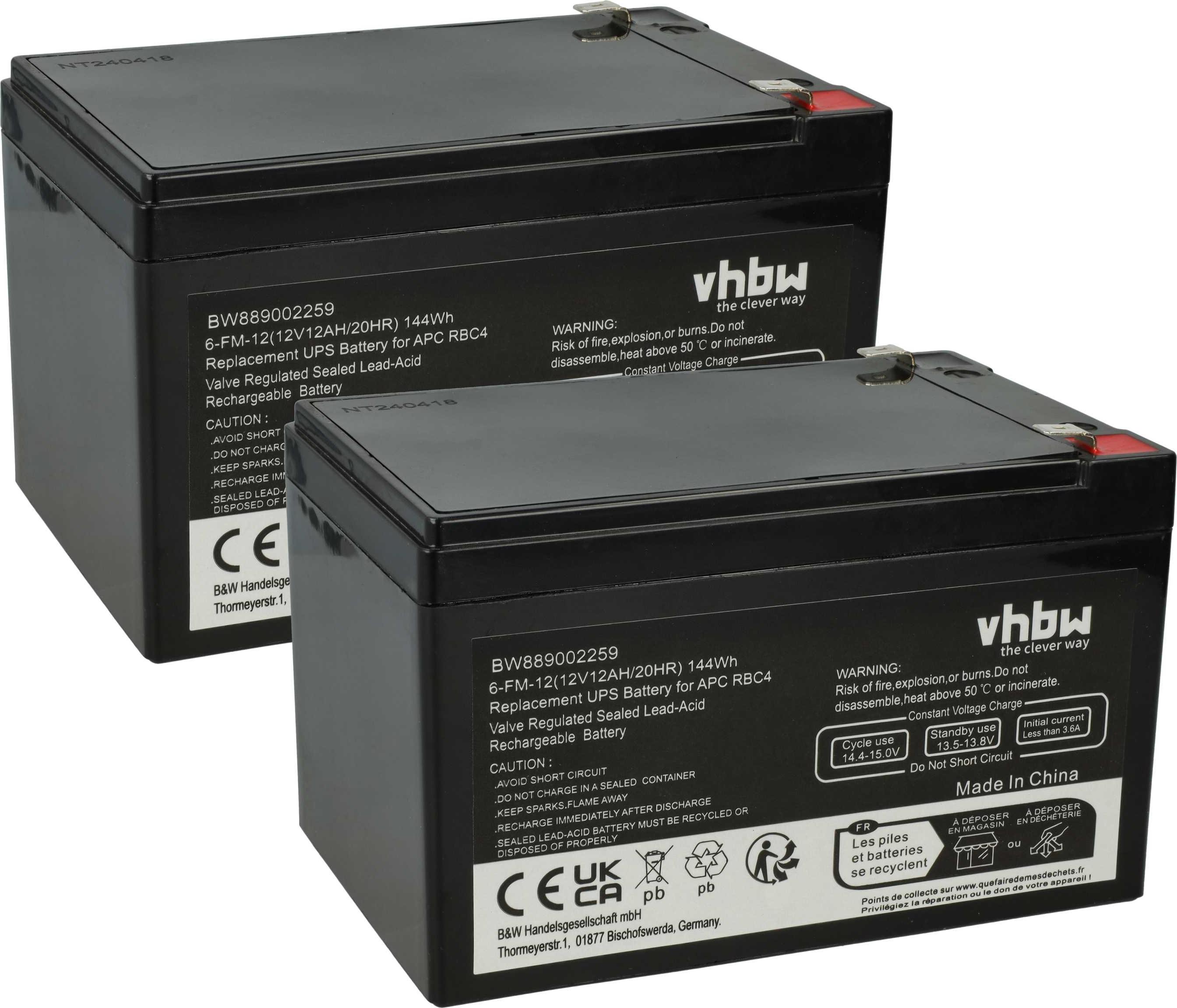 vhbw 2x Akku kompatibel mit APC SUVS650I, SC620, SUVS650, SU620NET, Smart-UPS, BP650SUS, SU620INET, SC620I USV (12 Ah, 12 V, AGM) 183182403-2