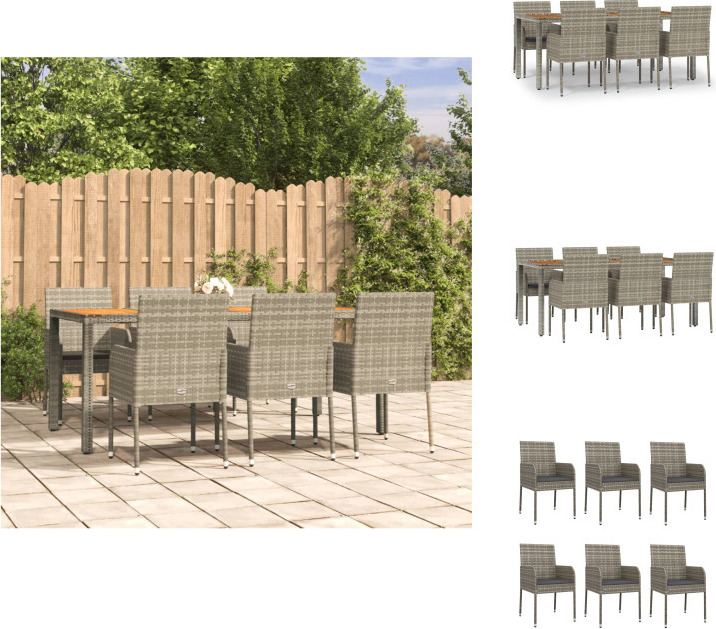 vidaXL 7-dielny záhradný jedálenský set s vankúšmi sivý polyratan - Záhradný nábytok sety