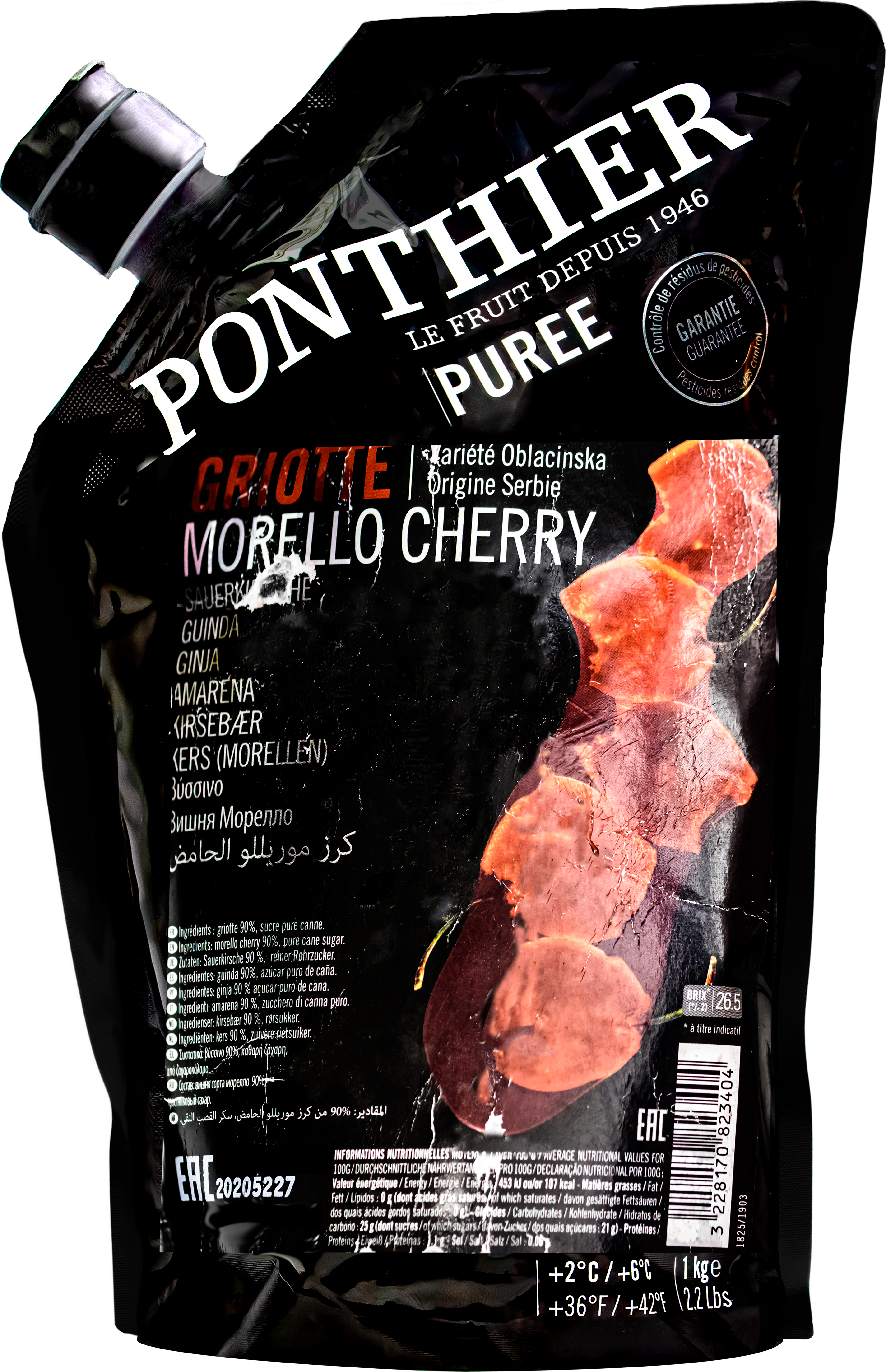 Food-United KIRSCHEN PÜREE Sauerkirschen-Früchte-Püree von Ponthier 24x 1KG