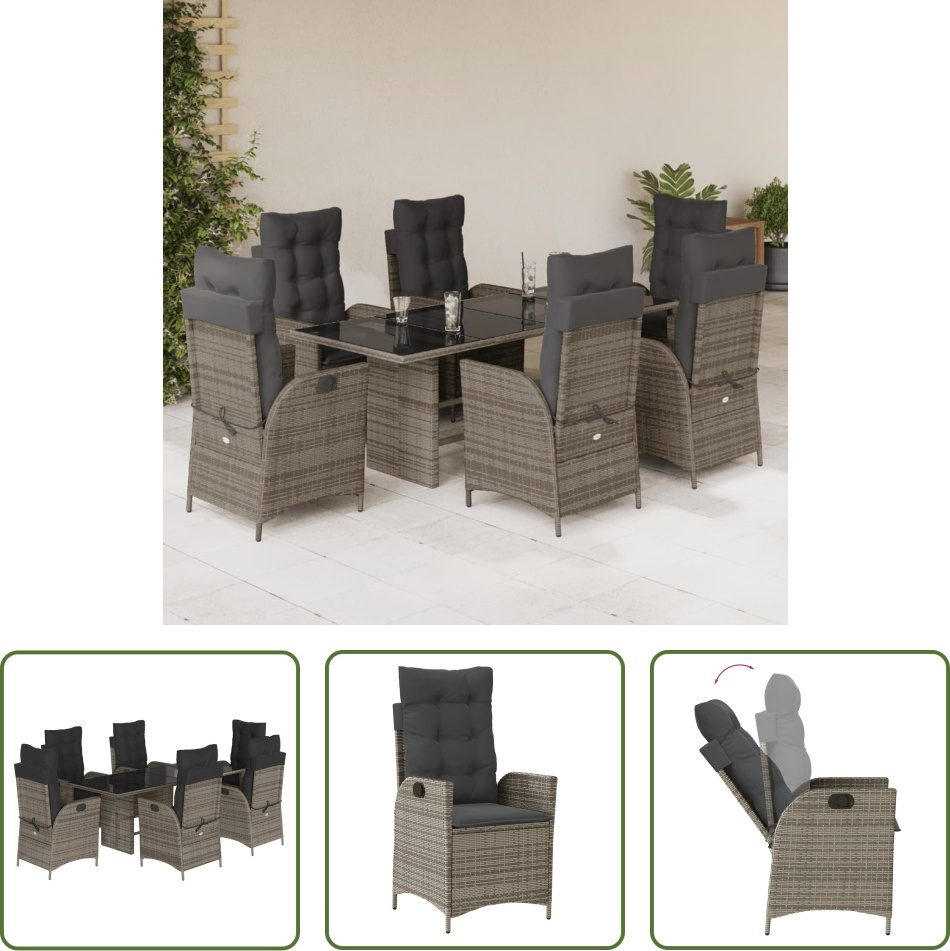 The Living Store 7-dielny záhradný jedálenský set s vankúšmi sivý polyratan