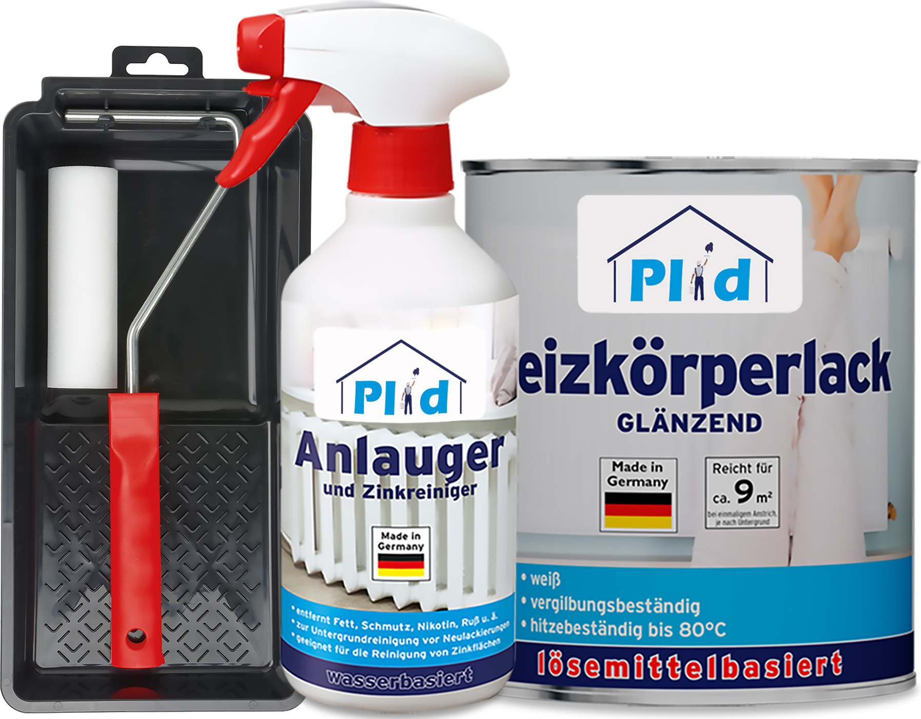 Plid Heizkörperlack 0,75L Weiß Glänzend LH / für ca. 9m² + Lackierset + Anlauger 0,5L