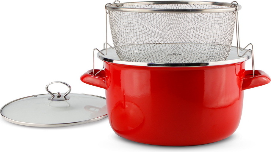 Schäfer Ø 26 cm Frittiertopf Bratpfanne 5 Liter Fritteuse Frittier-Topf 12384 Metallic-Rot HTX-12384-DHL