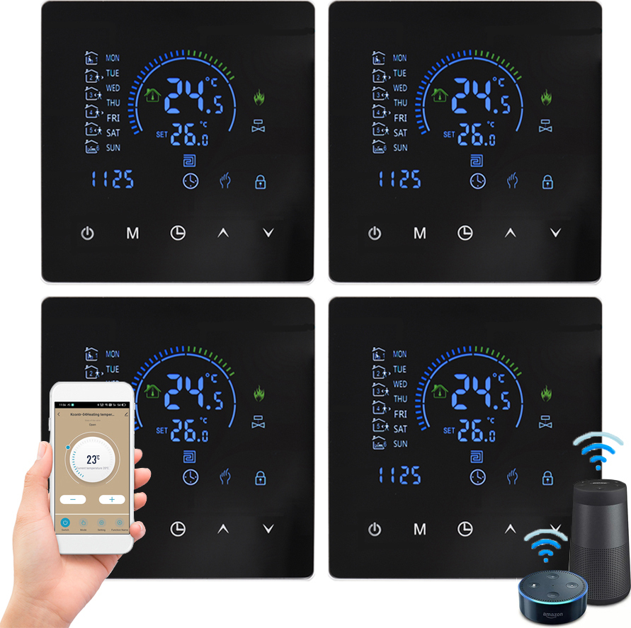4X WiFi Smart Thermostat 3A izbový termostat Vodné ohrievače Podlahové kúrenie, dotykový displej, ovládanie cez APP, kompatibilný s Google Home/Alexa