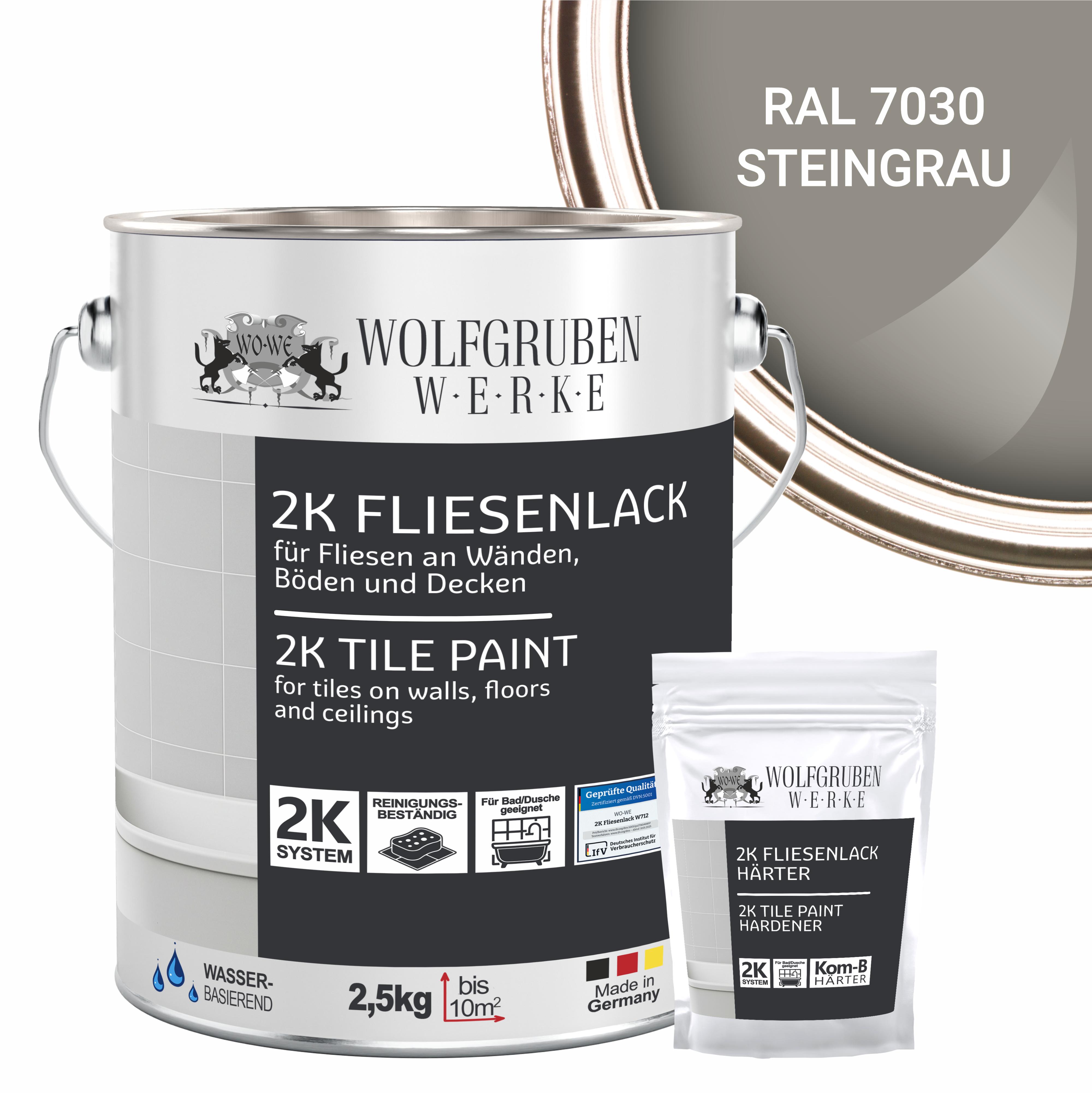 WO-WE 2K Fliesenlack Fliesenfarbe Wand Bodenfliesen W712 Steingrau RAL 7030 - 2,5Kg