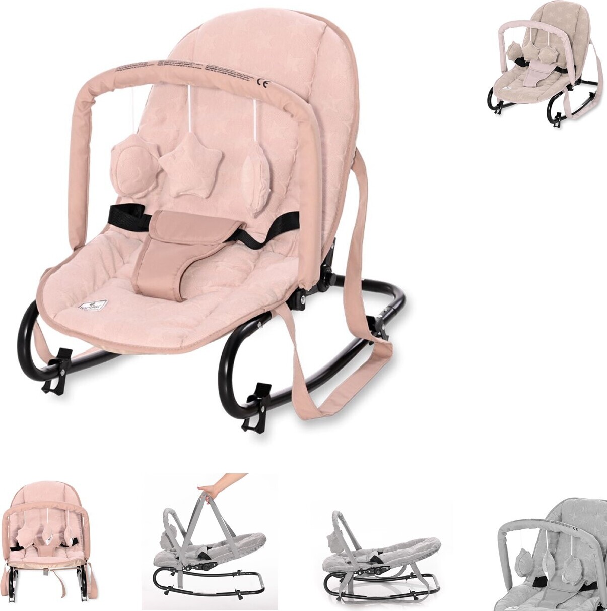 Lorelli Babywippe Eliza Luxe verstellbare Rückenlehne, Spielbogen, Tragegriffe rosa 10110162148