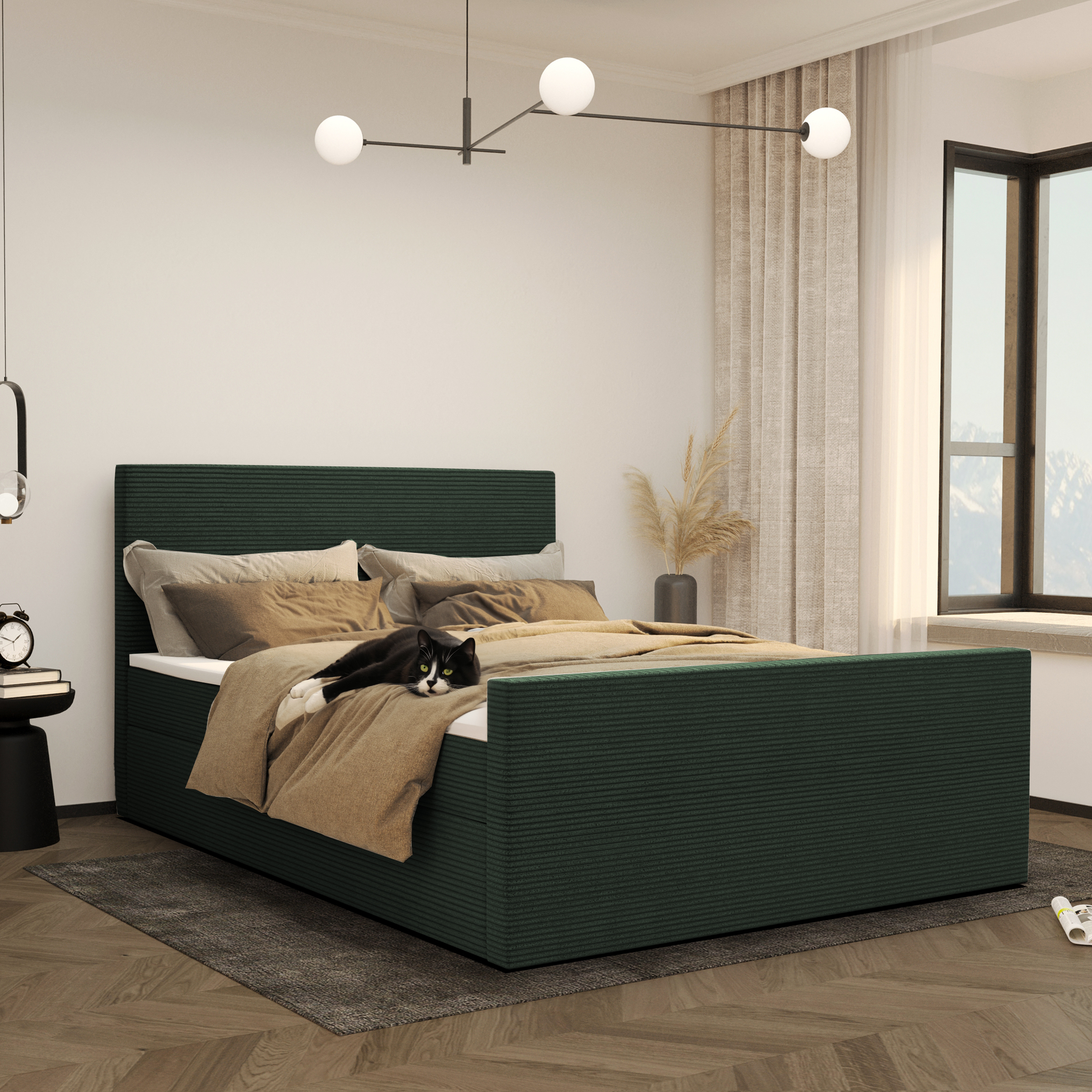 VIESTA kontinentálna posteľ s matracom 180x200 látka Poso tmavo zelená