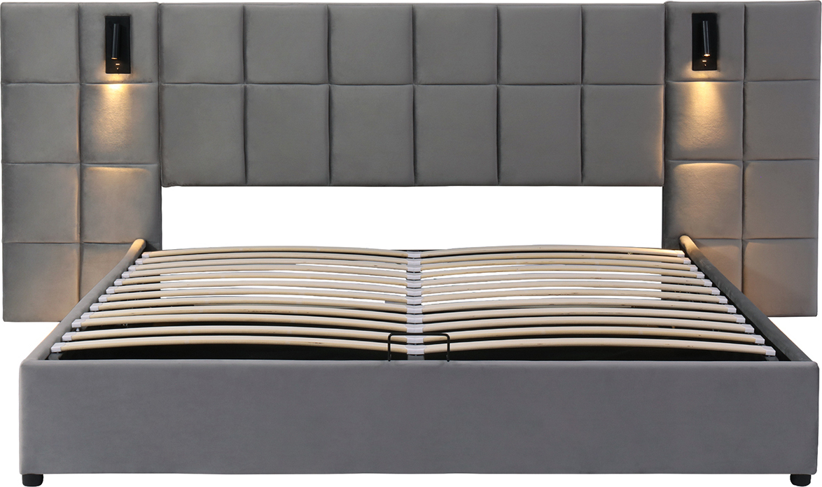 Xdovet Polsterbett mit richtungsabhängige Lampe und USB-Aufladung Erwachsenenbett Doppelt Ohne Nachttisch 160*200cm Grau XDovet510