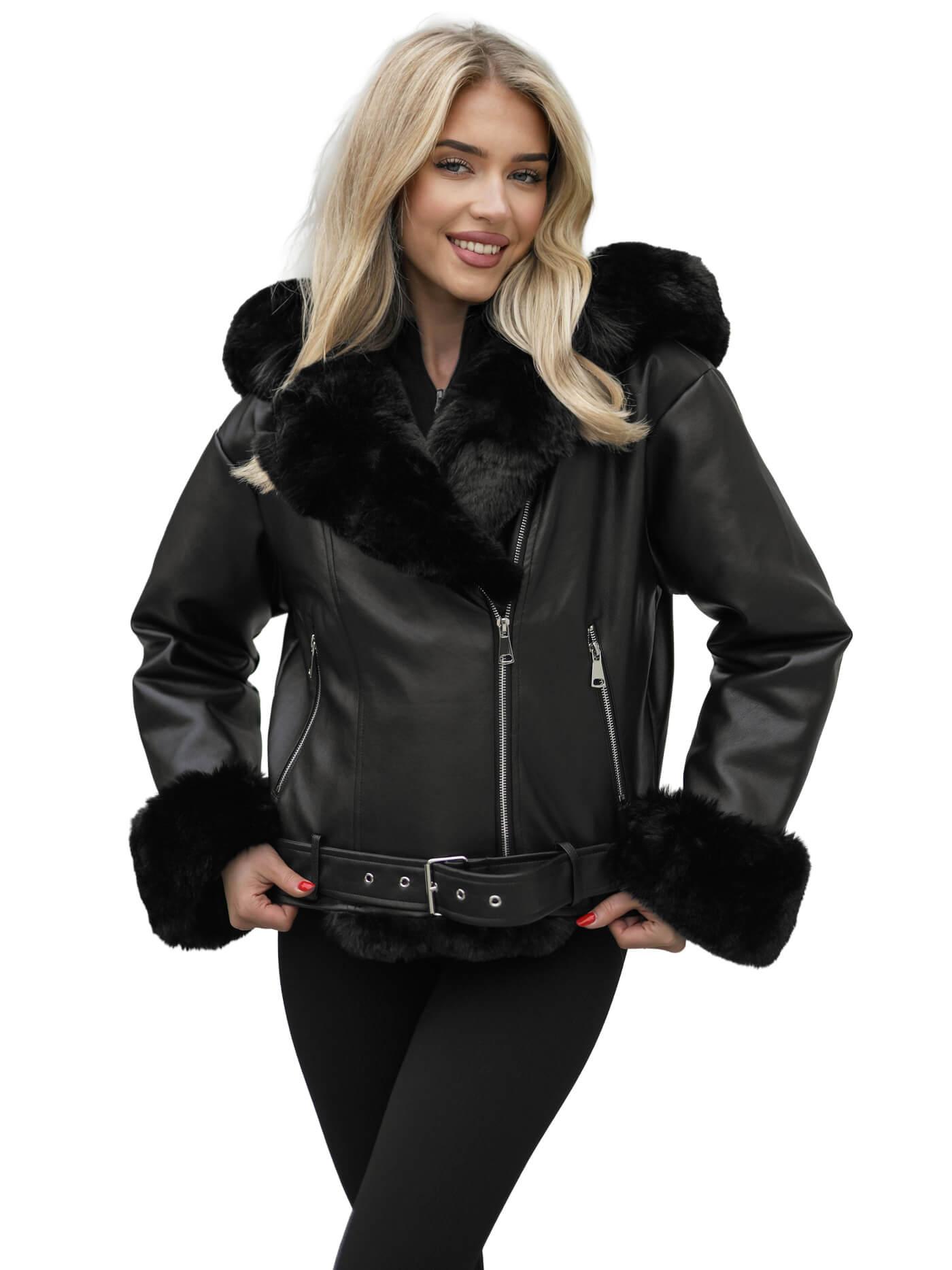 Damen Lederjacke Schwarz OZONEE JS/61M8506/392A L