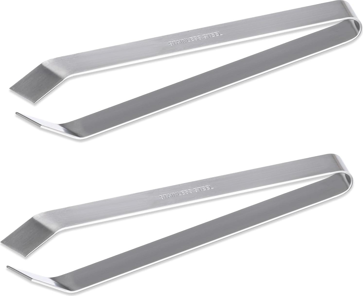 Markenlos Fischgrätenpinzette, 2 Stück Küchenpinzette, Fischgrätenzange aus Edelstahl, Fischpinzette, flache und schräge Pinzette zum Entfernen von Fischgräten, Hühner- und Entenfedern, Schweinehaaren