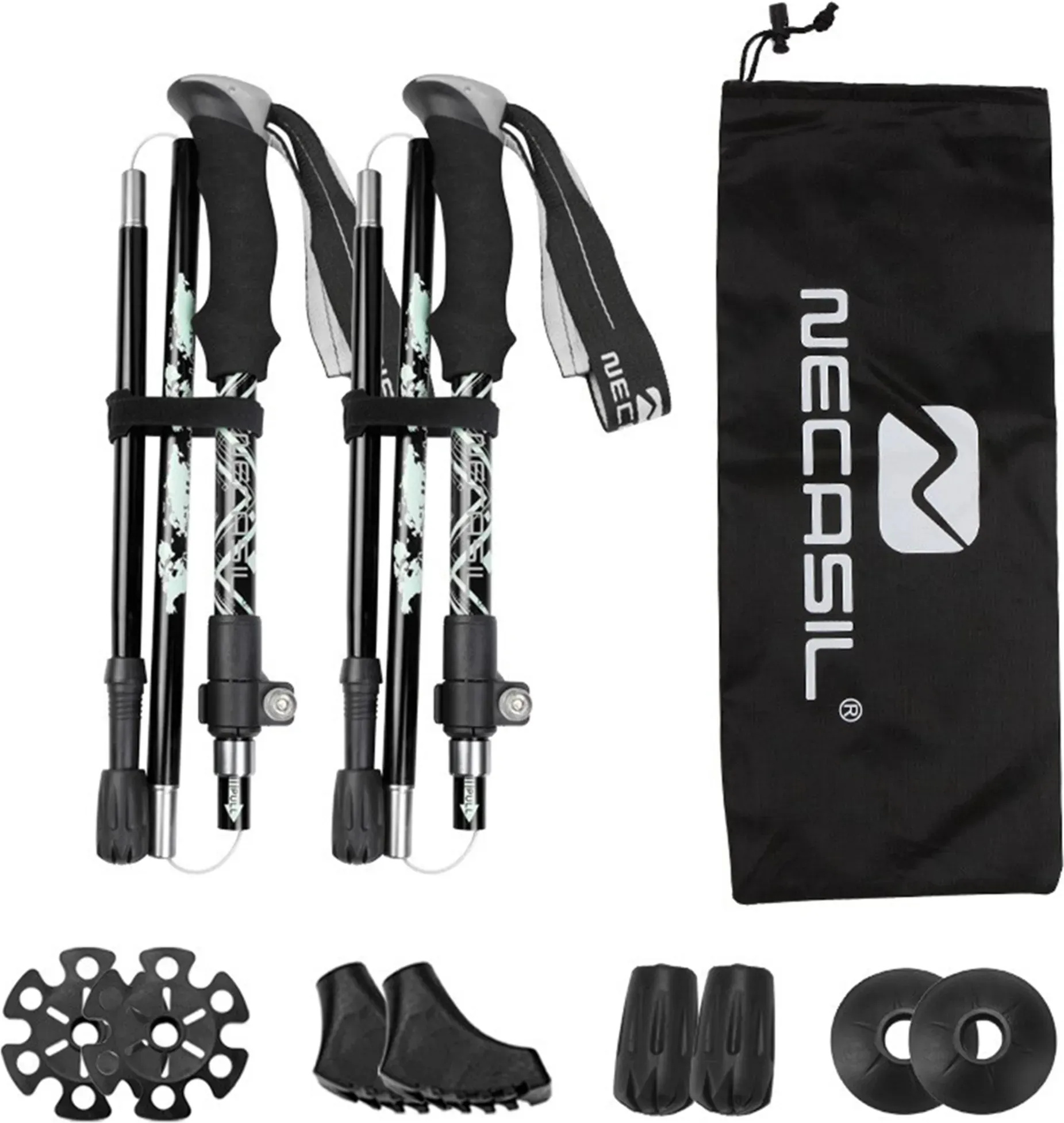 Jormftte Trekkingstöcke faltbar verstellbar - Nordic Walking Stöcke 110-125cm - Wanderstöcke mit 4 Paar Gummipuffern für Trekking Schwarz KAU-HT-LR-CPK-PH-20250815-2