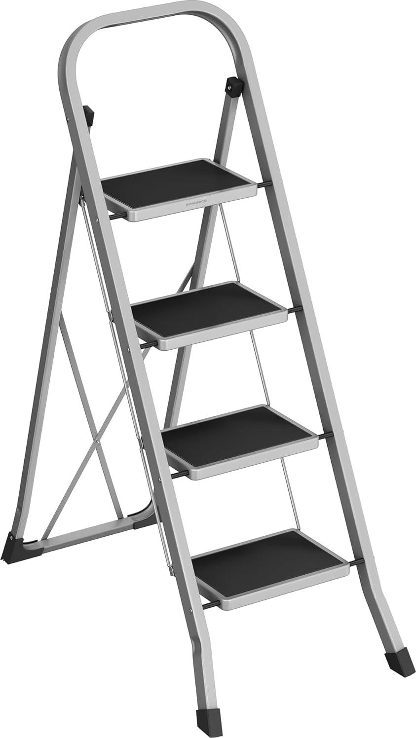 Markenlos 4-Stufenleiter - Zusammenklappbare Tritthilfe - Stahlleiter - Tragfähigkeit 150 kg - 89 cm x 45 cm x 127 cm