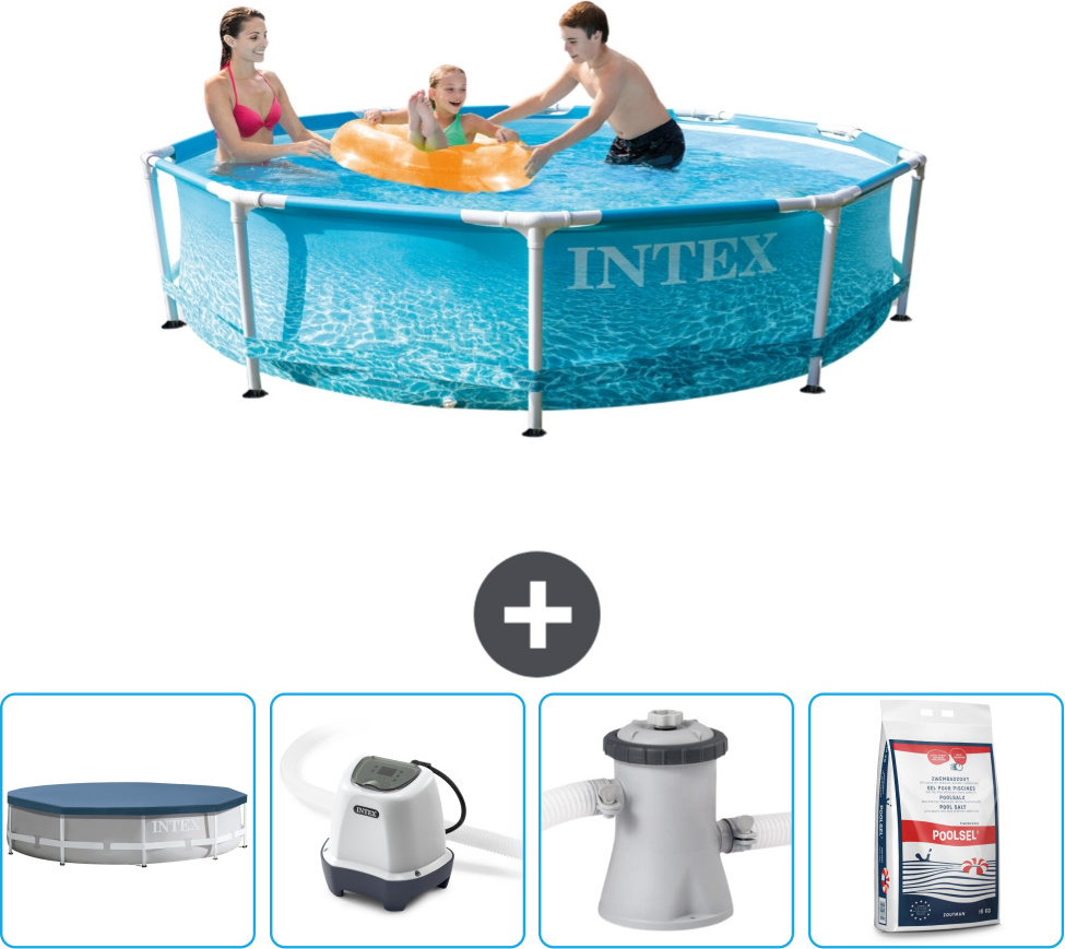 Bazén Intex s okrúhlym rámom - 305 x 76 cm - tlak vody - kryt v cene - systém so slanou vodou - filtračné čerpadlo pre bazén - bazénová soľ