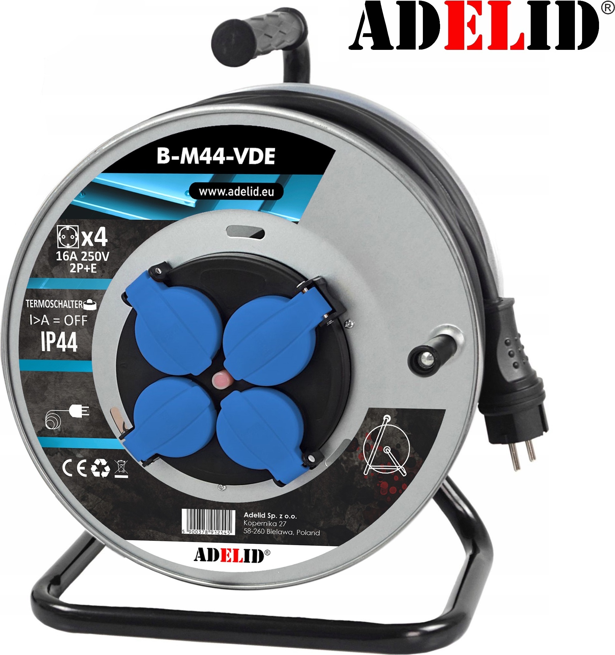 Metall Kabeltrommel Verlängerungskabel Gummikabel 50m 3x2,5mm² 4-Fach Steckdose 230V IP44 Stromkabel