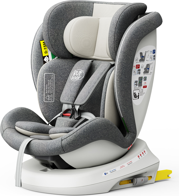 Tweety Plus DELUXE iSizeCreamGrau Kindersitz mit 360 Grad drehbarem Isofix-System-BUF BOOF 0, 36 kg iSizeTWT_CreamGrey