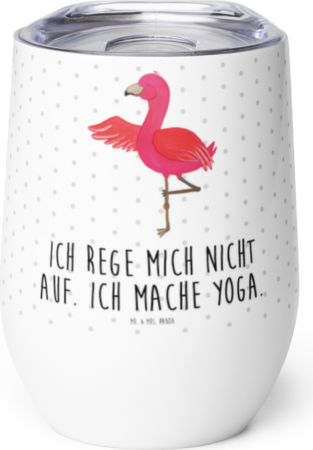 Mr. & Mrs. Panda Thermo Becher Flamingo Yoga - Weiß - Geschenk, thermosbecher, kaffee tasse, Entspannung, Thermobecher, Baum, Aufgeregt, Yogi, Reisebecher, Weintumbler PD-1247382-STANDARD
