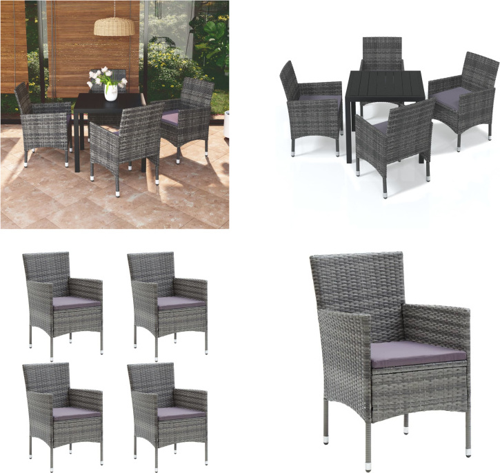 vidaXL 5-dielny záhradný jedálenský set s vankúšmi poly ratan sivý - Jedálenský set - Jedálenské sety - Záhradný jedálenský set - Záhradné jedálenské sety
