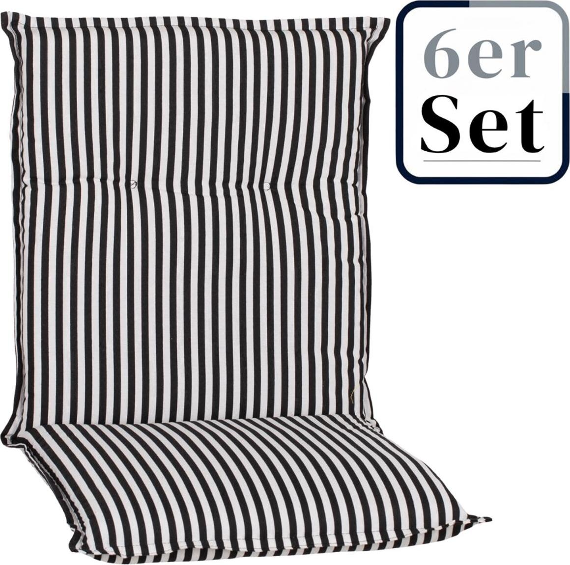 Green Spirit 6er Set Niedriglehner Auflage Tupelo, Motiv - Karo, schwarz - weiss, 98x46x8cm