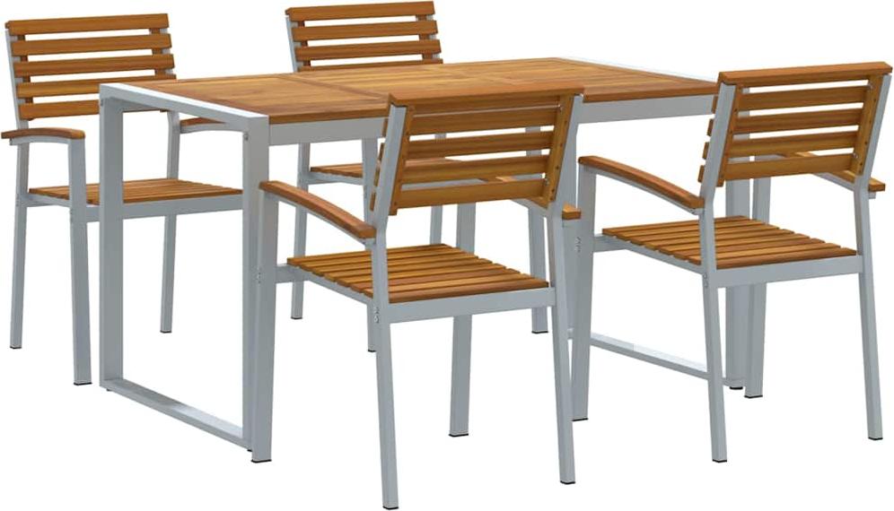 vidaXL Záhradný jedálenský set 5 ks sivý a hnedý akáciový masív