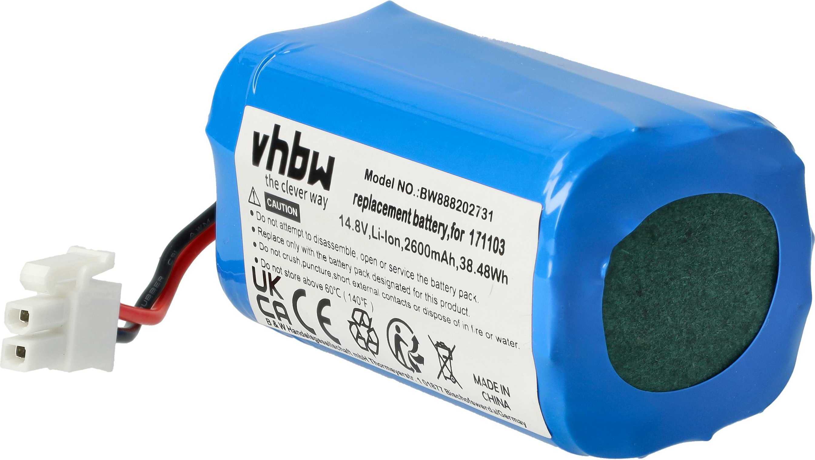 vhbw Akku Ersatz für Mamibot 171103 für Staubsauger (2600 mAh, 14,8 V, Li-Ion)