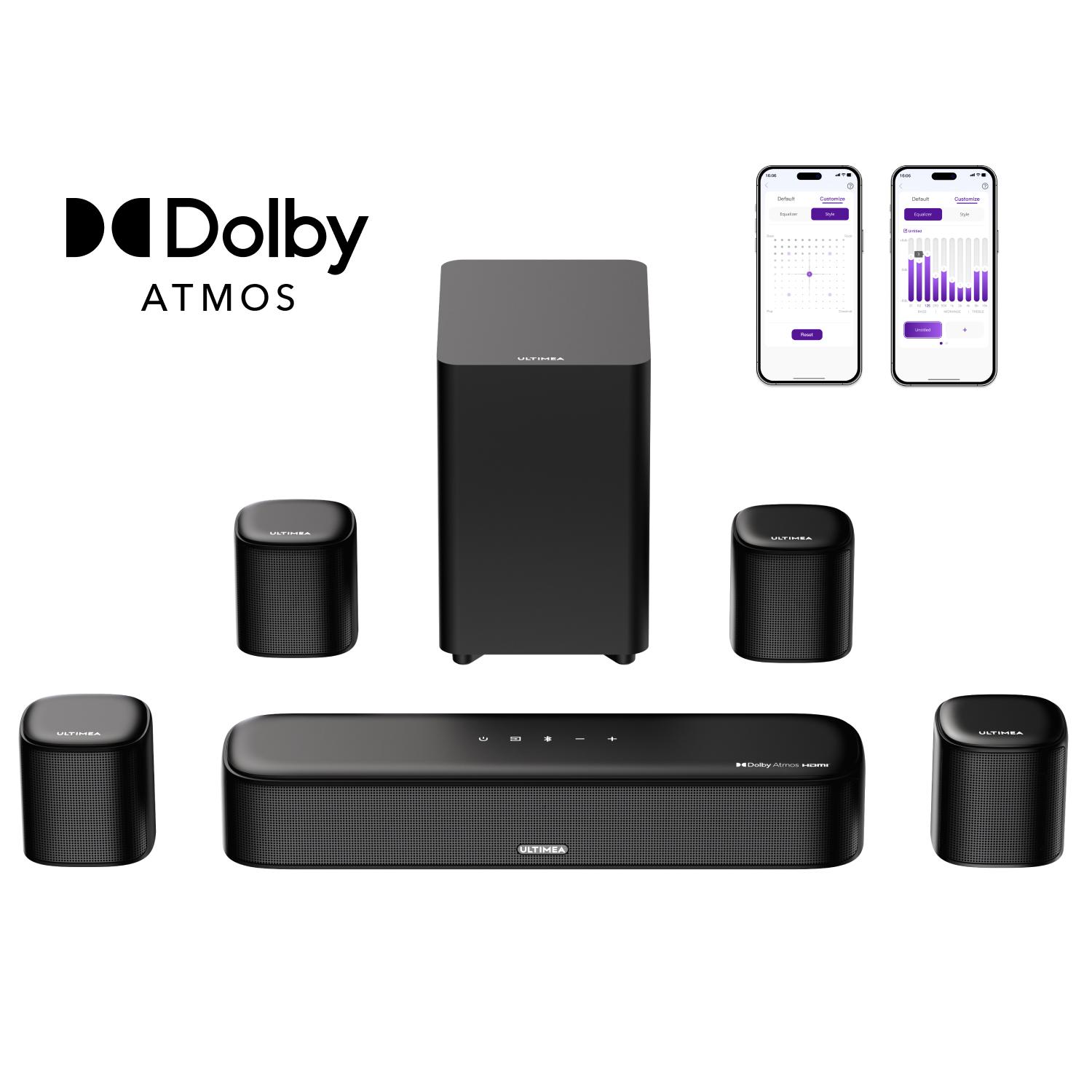 Ultimea Aura A60, 7.1 kanály/kanálov, 350 W, Dolby Atmos, Hra, Film, Hudba, Nočný, Šport, Hlas, 98 dB, 75 dB
