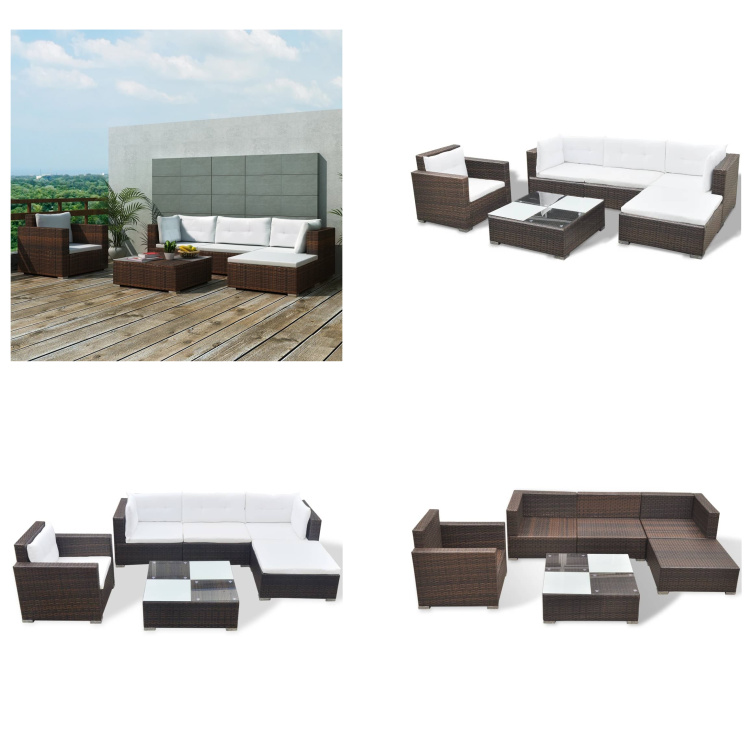 vidaXL 6-dielna záhradná sedacia súprava s vankúšmi z polyratanu hnedá - Záhradná sedacia súprava - Záhradné sedacie súpravy - Záhradná sedacia súprava - Súprava záhradného nábytku