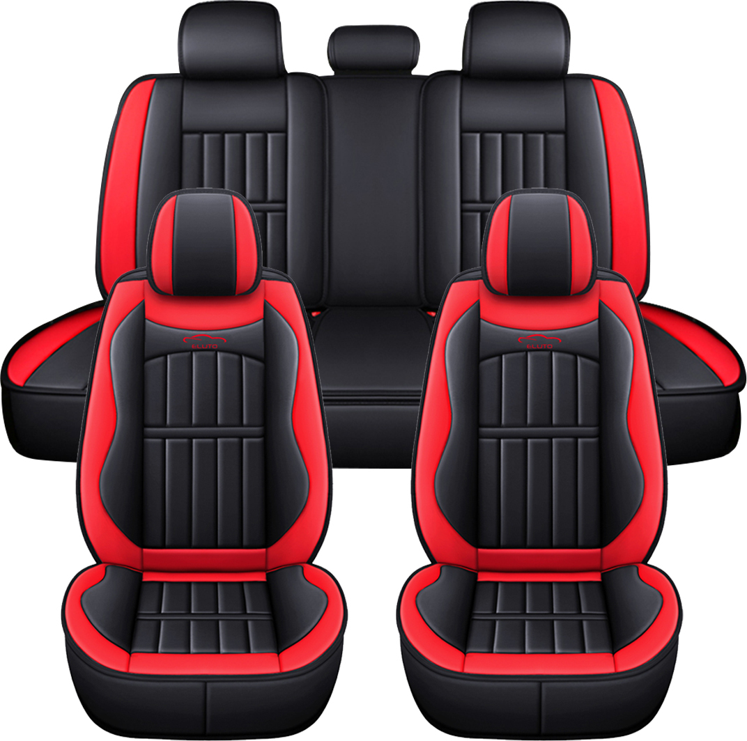 CAMTOA Universal 5 Sitze Auto Sitzbezge Sitzbezug Kunstleder Schonbezge Schoner - Rot