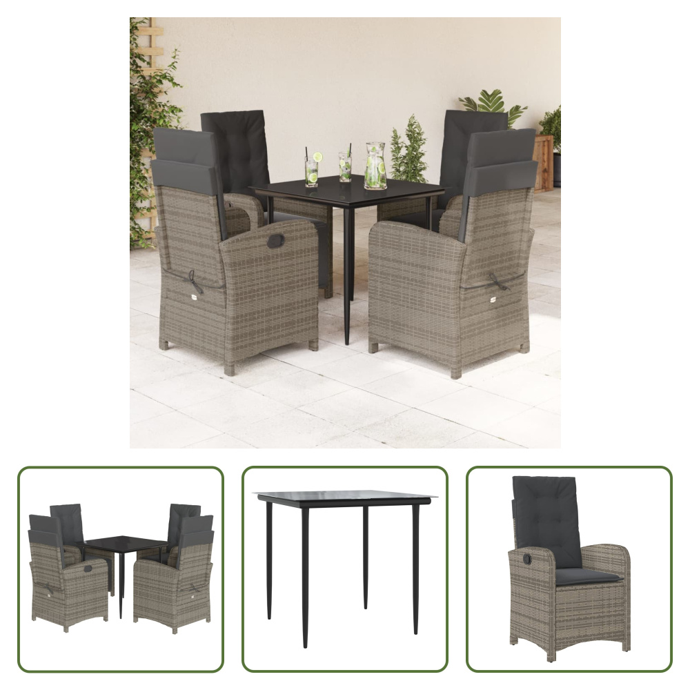 The Living Store 5-dielny záhradný jedálenský set s vankúšmi sivý polyratan
