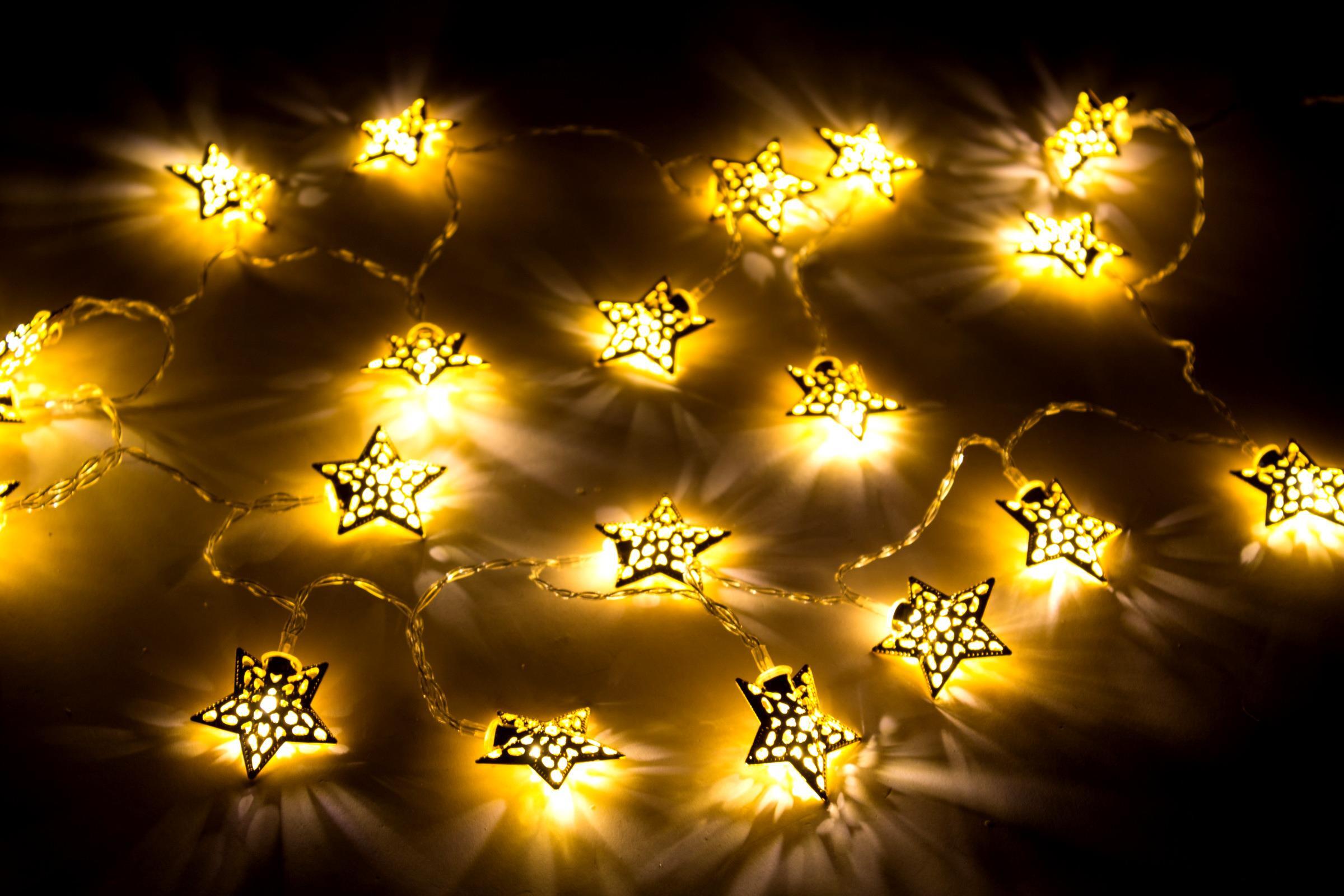 LED Metall Lichterkette Sterne 20 LED gold