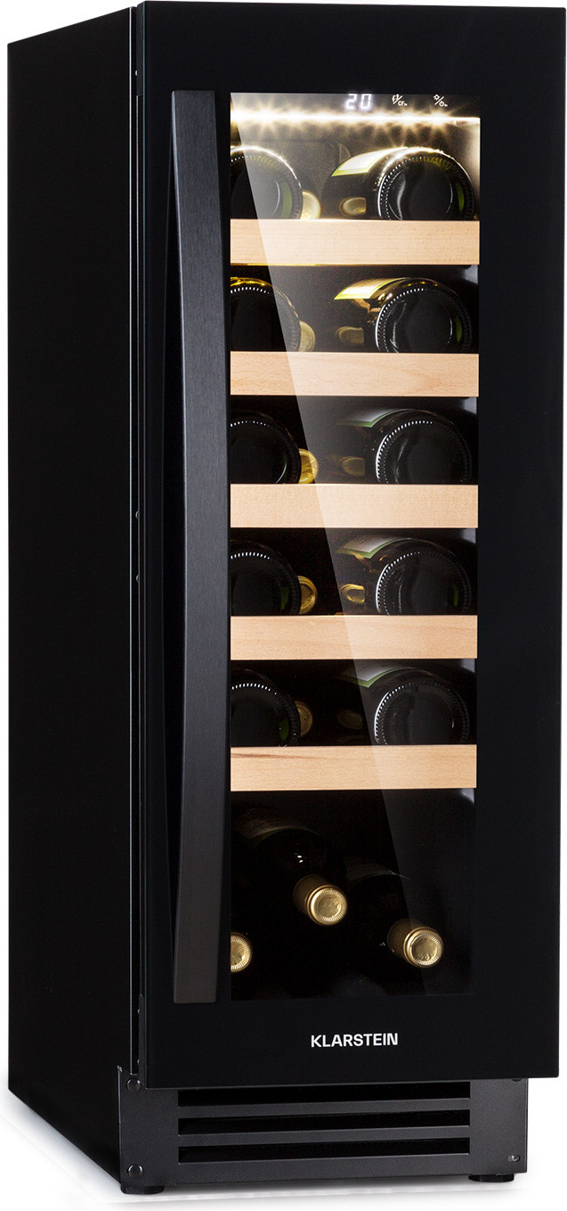 Klarstein Weinkühlschrank Vinovilla,1 Zone Getränkekühlschrank mit Glastür, Leiser Kühlschrank, Flaschenkühlschrank Klein, Weinschrank für Getränke, Weinkühler 5-20°C, Wine Fridge 50 L, 20 Flaschen HEA10-Vinovilla-20-b