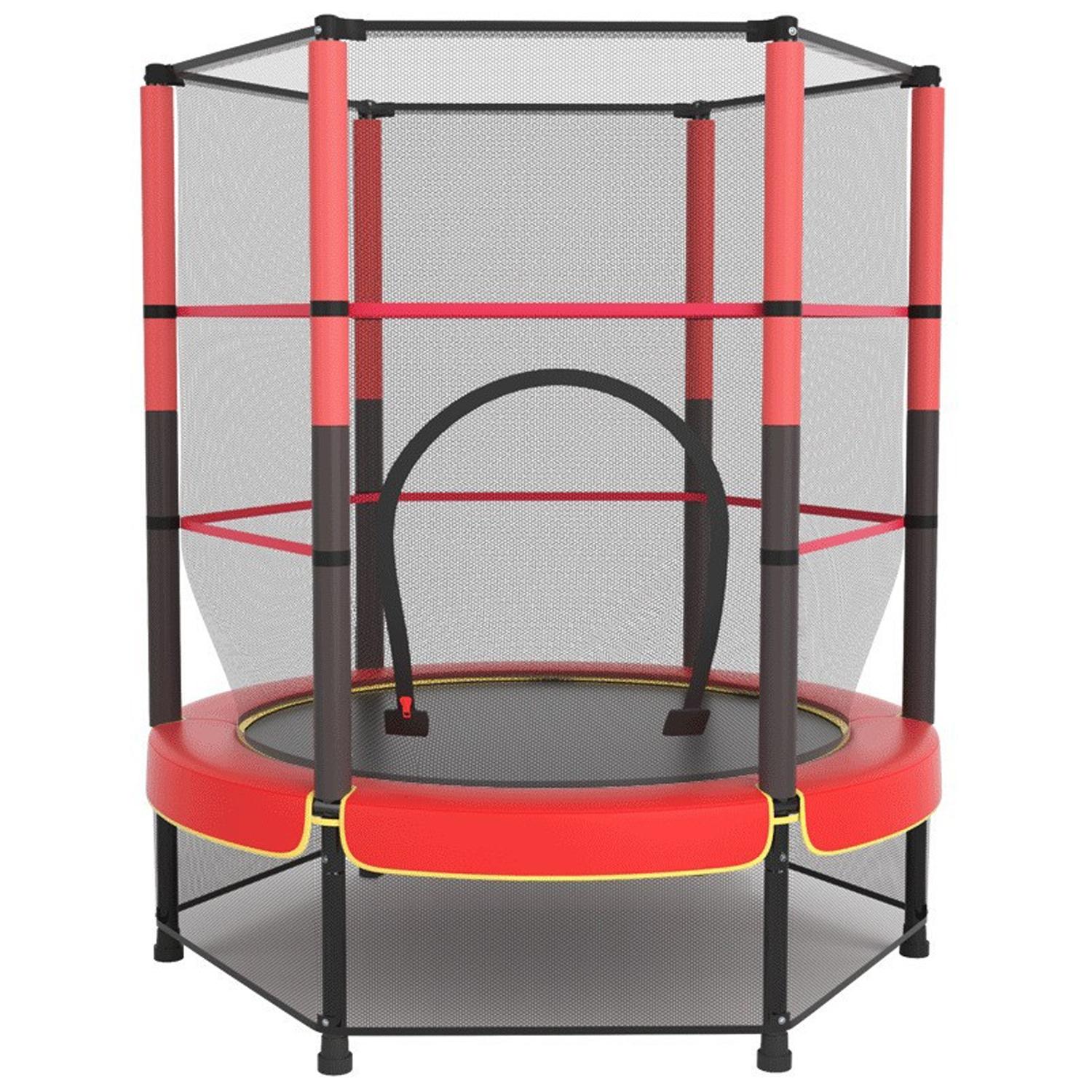FOXSPORT Kindertrampolin Ø140 cm, mit Sicherheitsnetz, Randabdeckung, Gartentrampolin, Outdoor Trampolin, Spielzeug, 140x160cm Rot