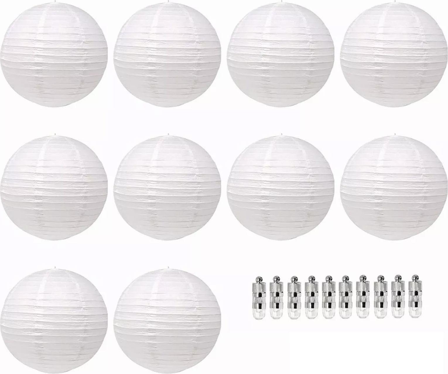 Cocosity Chinesische weiße Papierlaterne dekorative runde Papierlaternen mit 10 LED-Lichter für Hochzeit Party Weihnachten Party Dekoration
