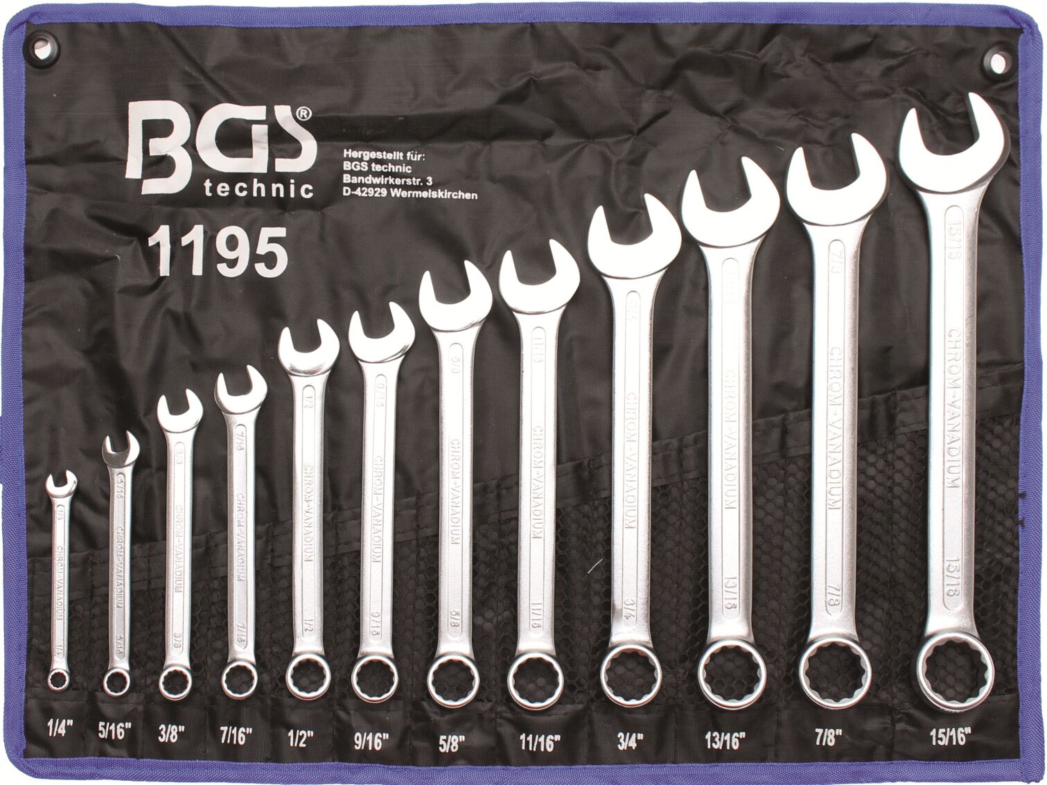 BGS technic BGS 1195 Maulringschlüssel-Satz in Zollgrößen, 1/4" - 15/16", 12-tlg.