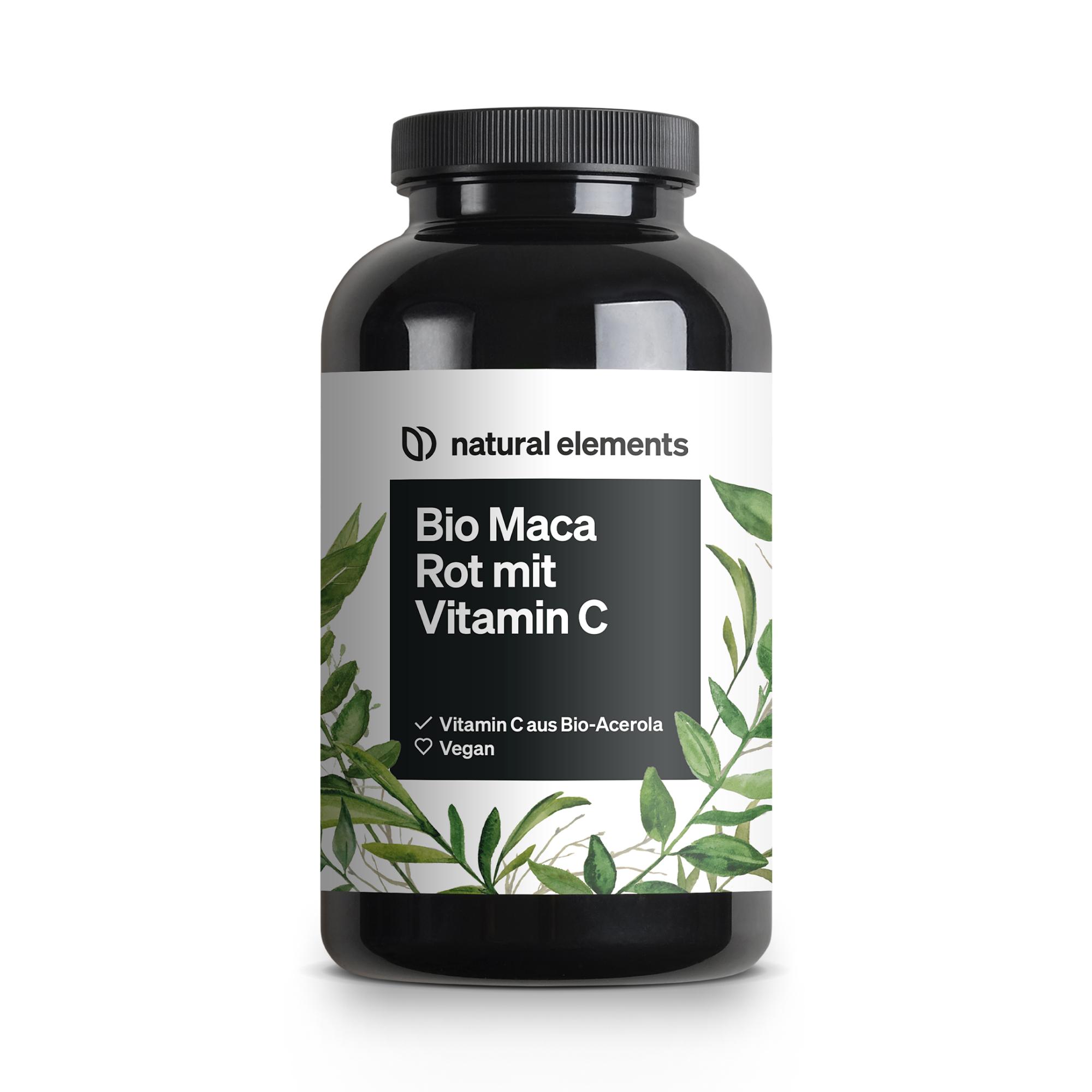 natural elements Maca Rot – 3000 mg Maca rot pro Tagesdosis – 180 Kapseln + Vitamin C
