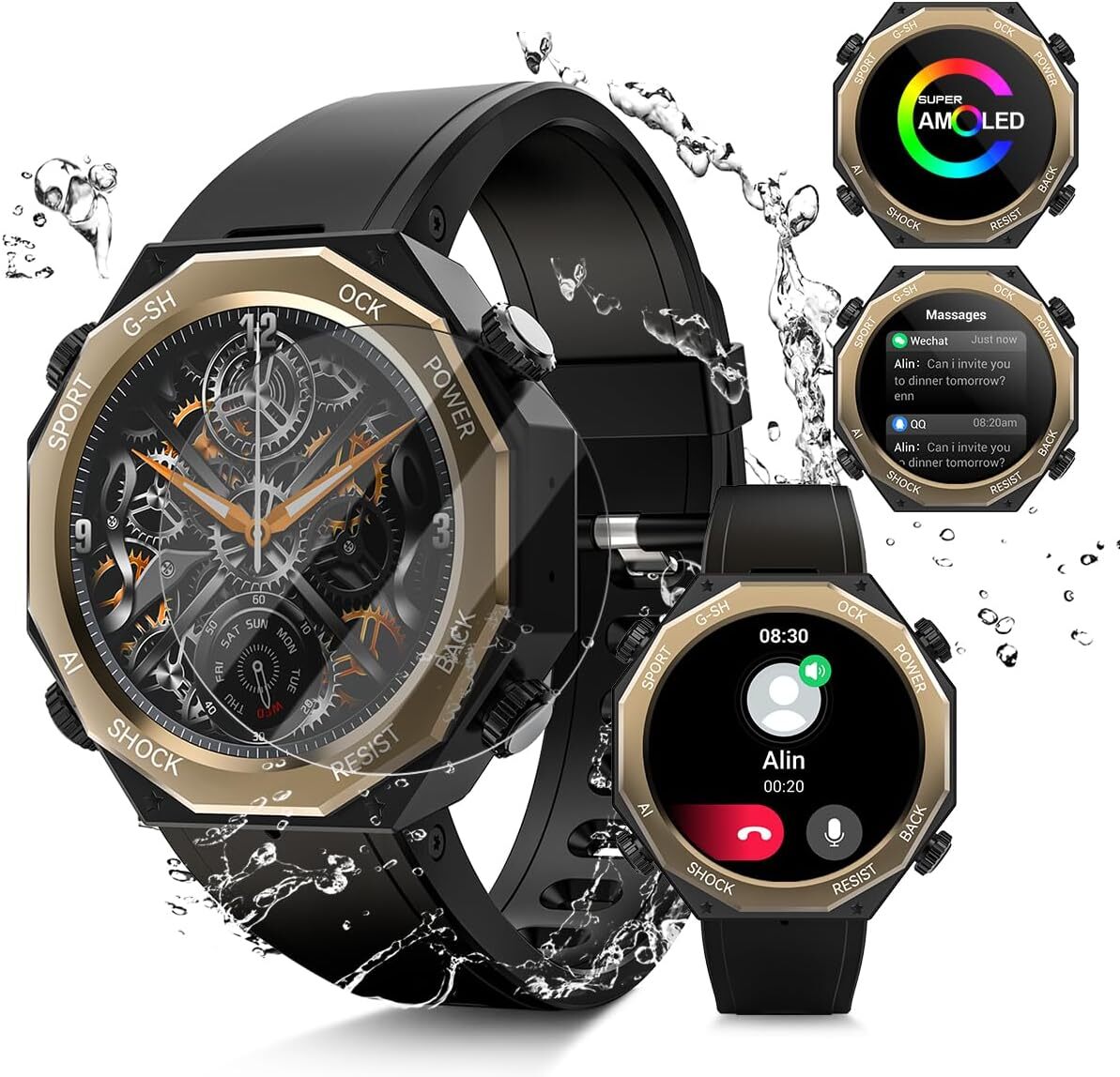 Smartwatch muži s funkciou telefónu 680mAH 1,45 AMOLED Vojenské inteligentné hodinky Monitor srdcového tepu Monitor spánku Krokomer 5ATM Vodotesné