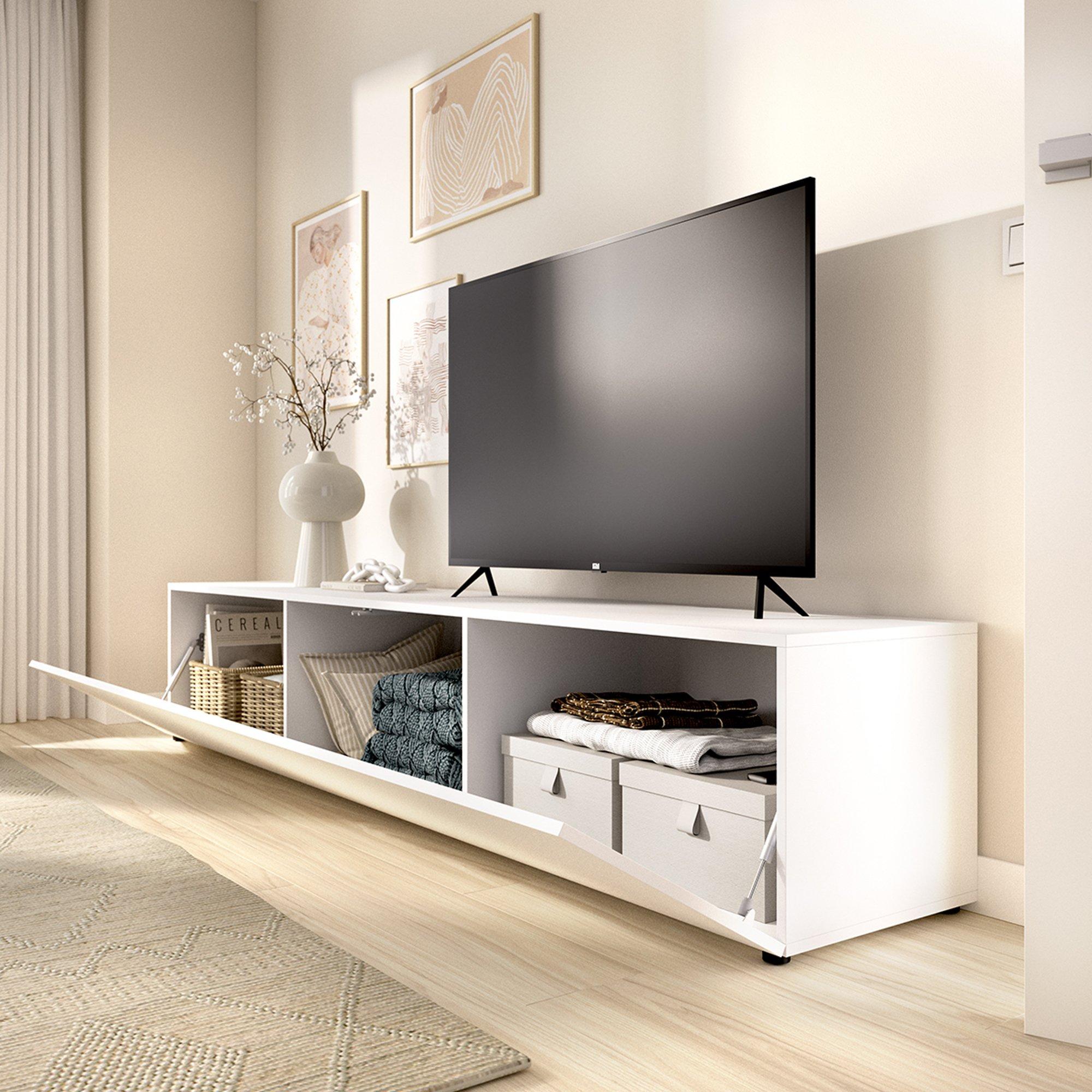 Dmora Brewster - TV-Schrank, 42x220x42h cm Weiß, ein Regal