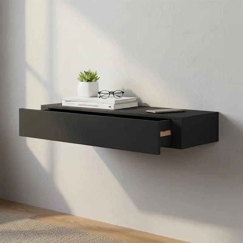 StarTech Wandregal mit Schublade - Ablageregal - 60 x 23,5 x 10 cm - Holz - Mehrfach verwendbar - Schwarz