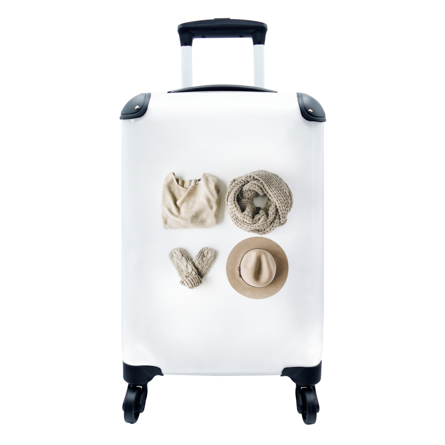 MuchoWow® Koffer Handgepäck Trolley Rollkoffer Kleine Reisekoffer mit 4 Rollen - Winter - Pullover - Schal - Mütze - Cabin Size < 55x40x23 cm & 55x40x20 cm - Fotokoffer - Kabinenkoffer - Boardgepäck - Reise-Box - Reisekoffer - Reisegepäck - Koffer mit Bild - Trolley für Kinder 68|339373956