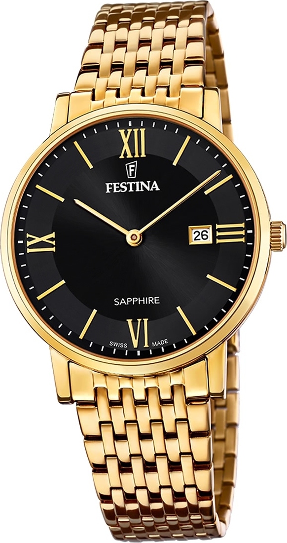 Festina pánske hodinky z nehrdzavejúcej ocele zlaté Festina Swiss Made náramkové hodinky D2UF20020/3