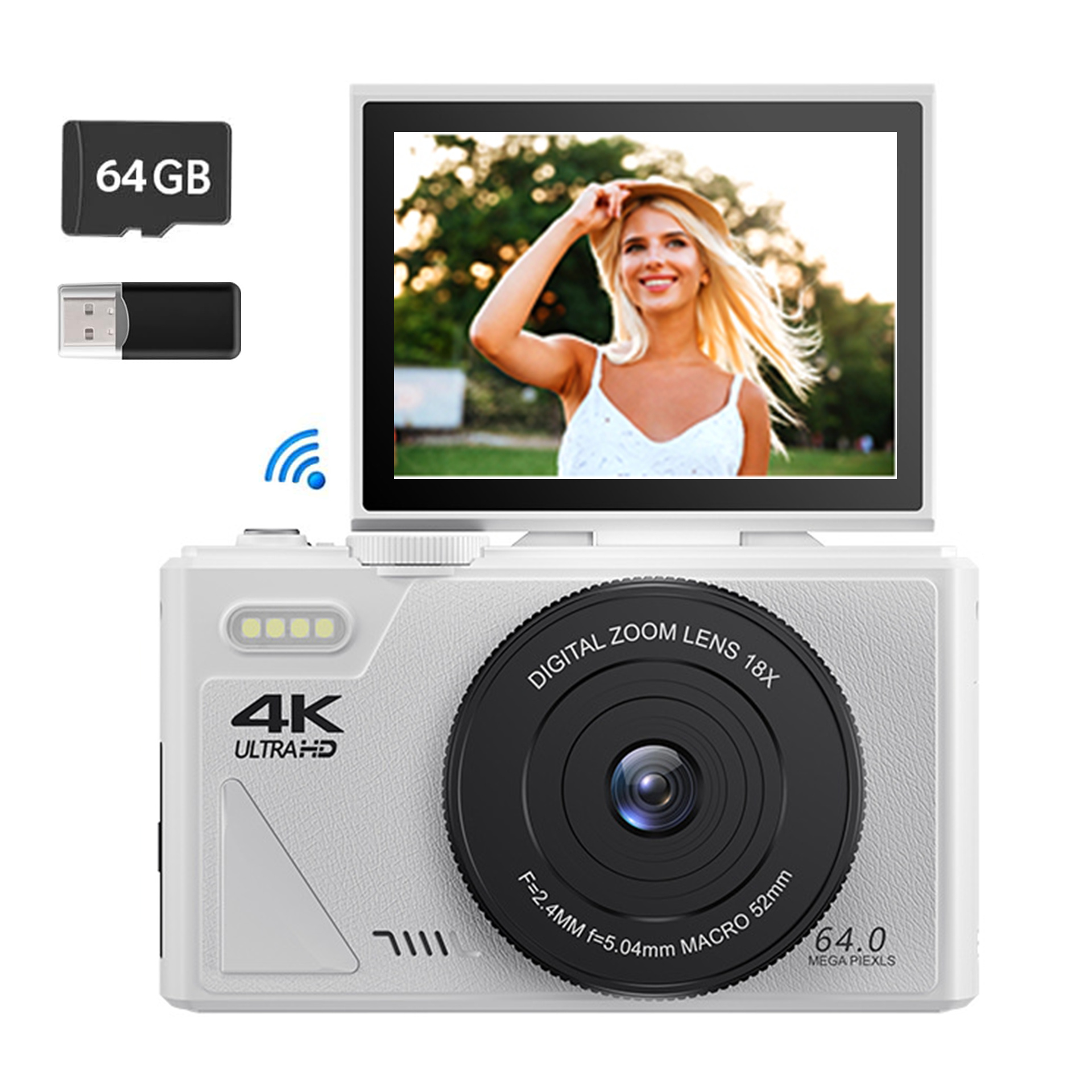 ZELURXX 4K Digitalkamera mit 64MP & 18X Zoom, Autofokus, WLAN, Vlogging Kamera mit Flip-Screen für Anfänger