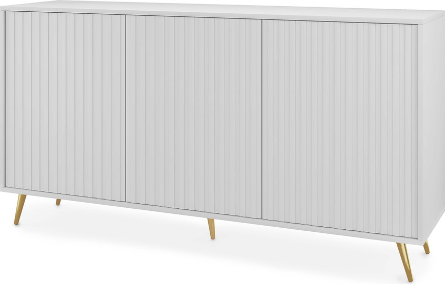 Selsey - Kommode Bello mit Lamellentüren 154 cm weiß mit goldenen Beinen