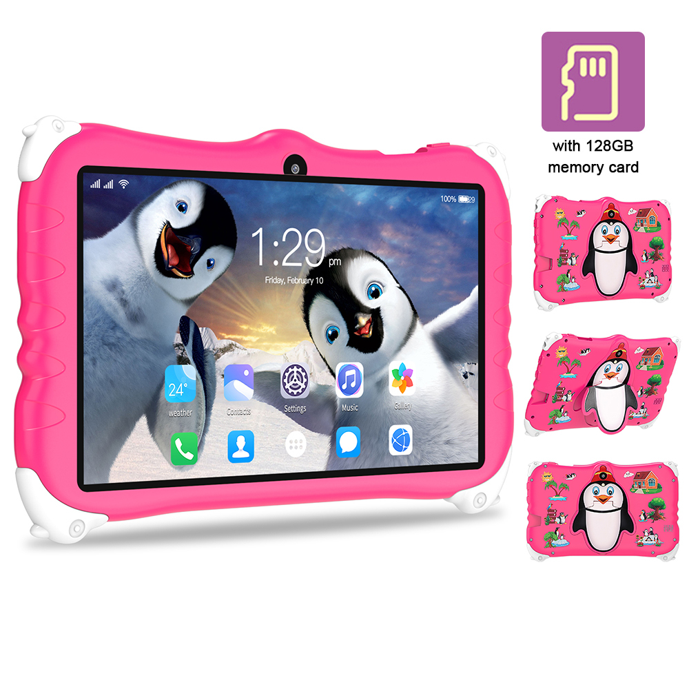 andoer Kinder-Tablet, 7 Zoll, Android 10, 4 GB + 64 GB, 1960 x 1080, hochklarer Bildschirm, Lerntablett, sicheres Schutzdesign, 5000 mAh Akku mit grosser Kapazitaet, Kindersicherung, reichhaltige vorinstallierte Apps, Tablet fuer Kinder Pinguin