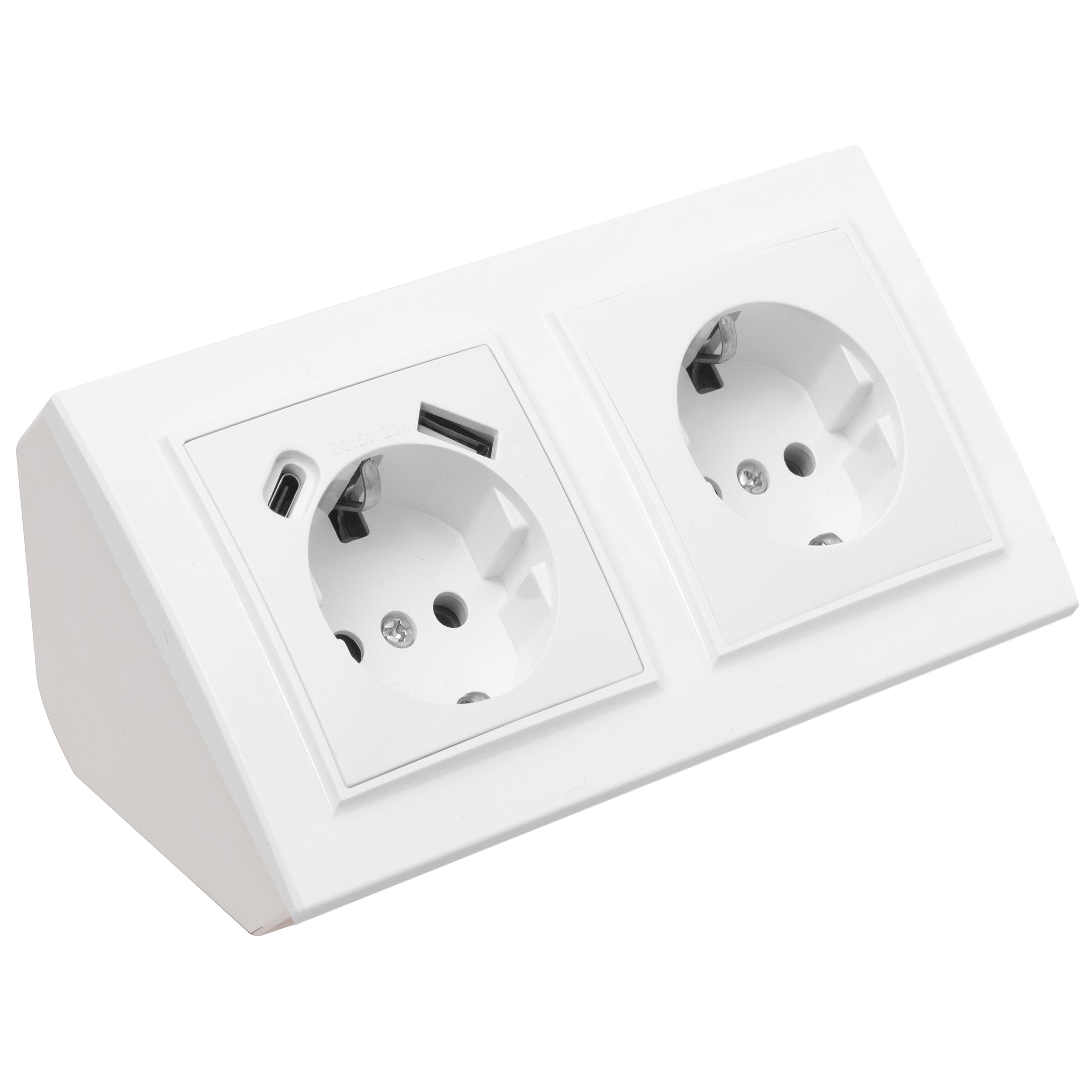 Adelid Ecksteckdose Steckdose und Steckdose mit USB-C Steckdosenblock 45° Verteilerdose weiß.