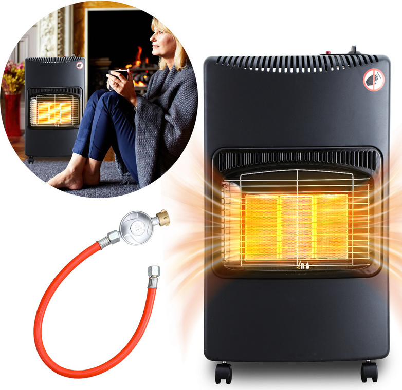 Keramický plynový ohrievač Yakimz 4200 W s 3 stupňami ohrevu, regulátorom tlaku a hadicou - mobilný, účinný a energeticky úsporný plynový ohrievač