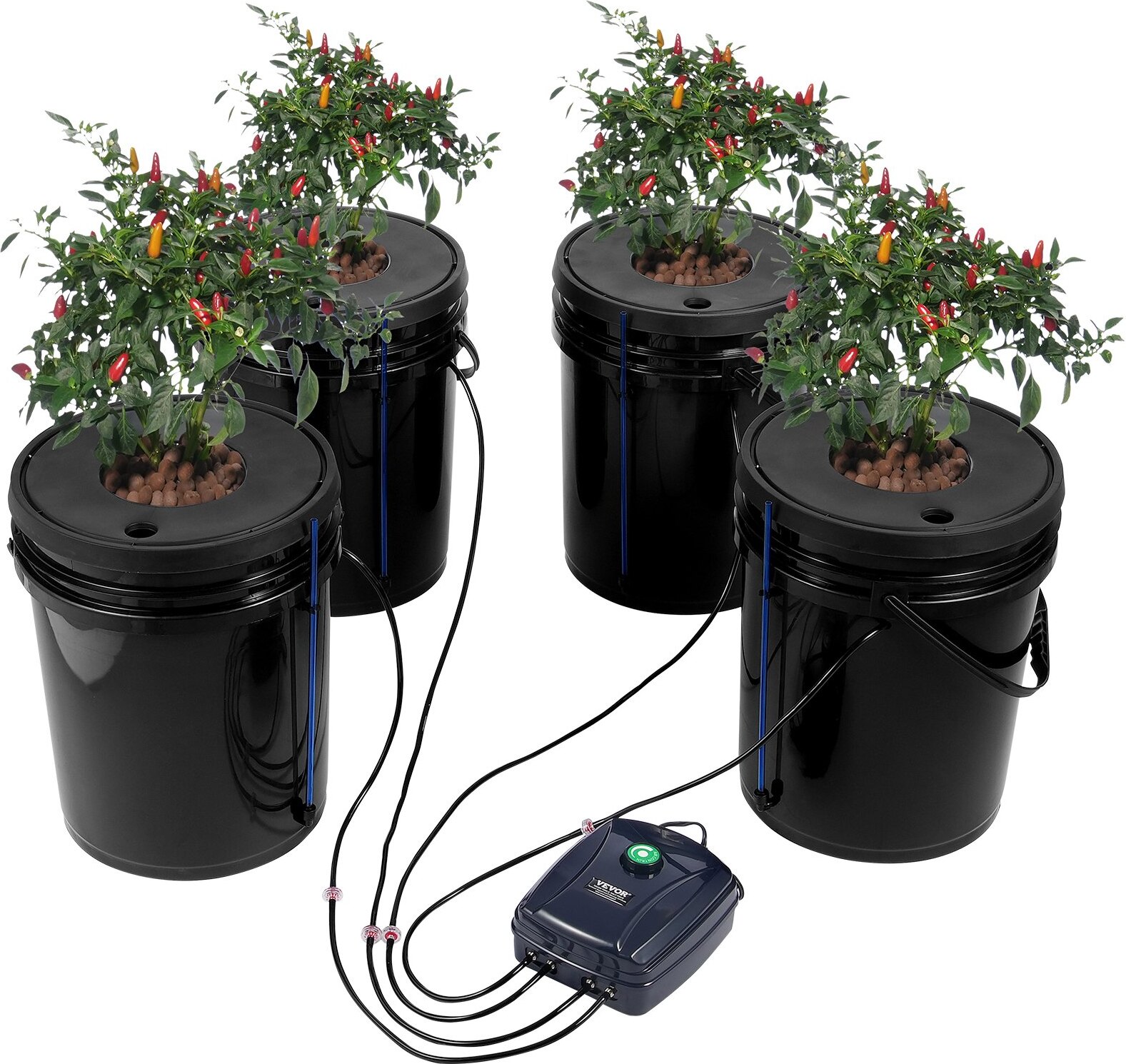 Sweiko DWC Hydrokultur-Anbausystem Tiefwasserkultur 20L 4x Eimer mit Luftpumpe SS-SSWQEU007392